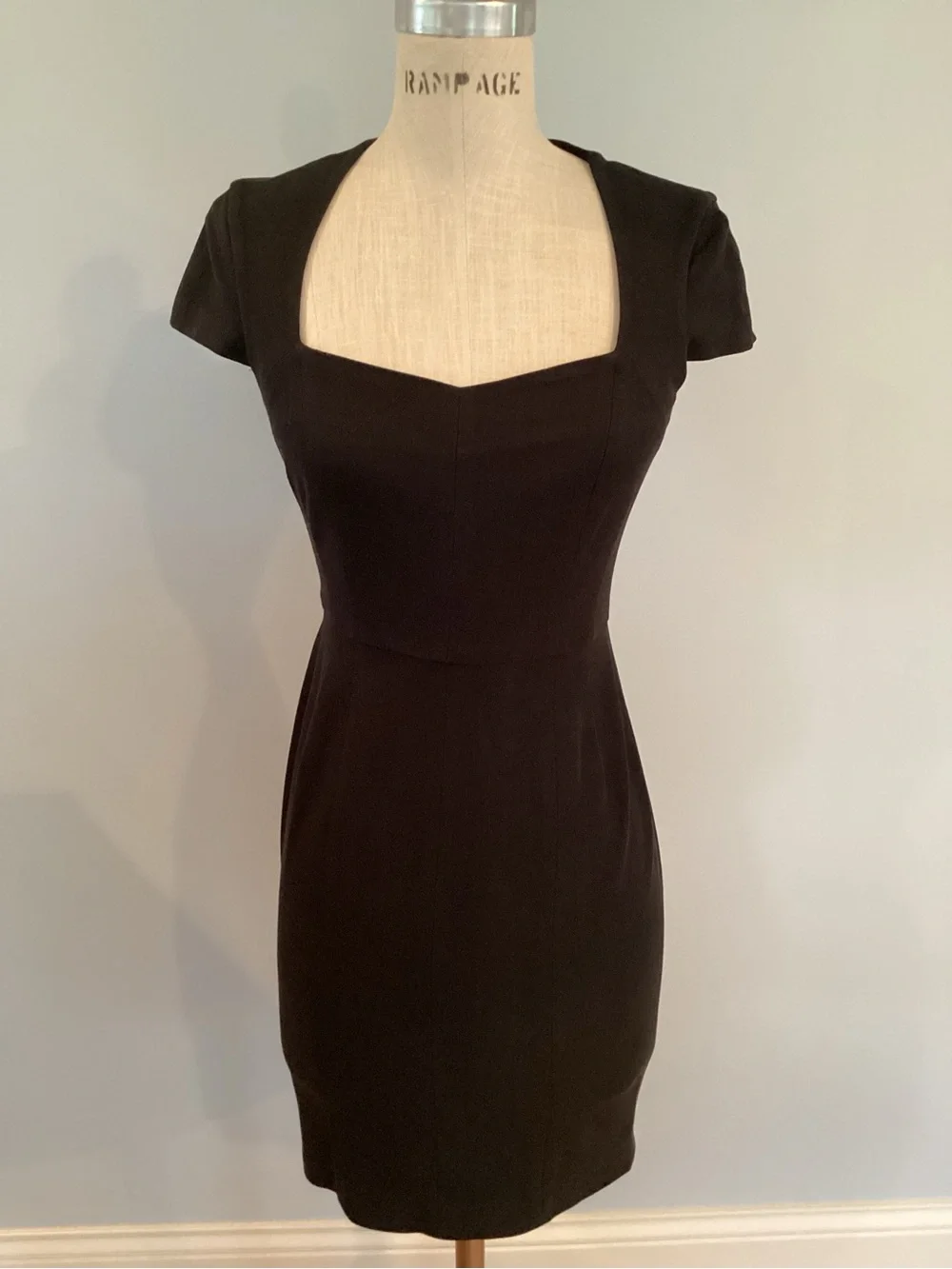 Banana Republic Black Sheath Dress with Sweetheart Neck and Cap Sleeves Size 2P